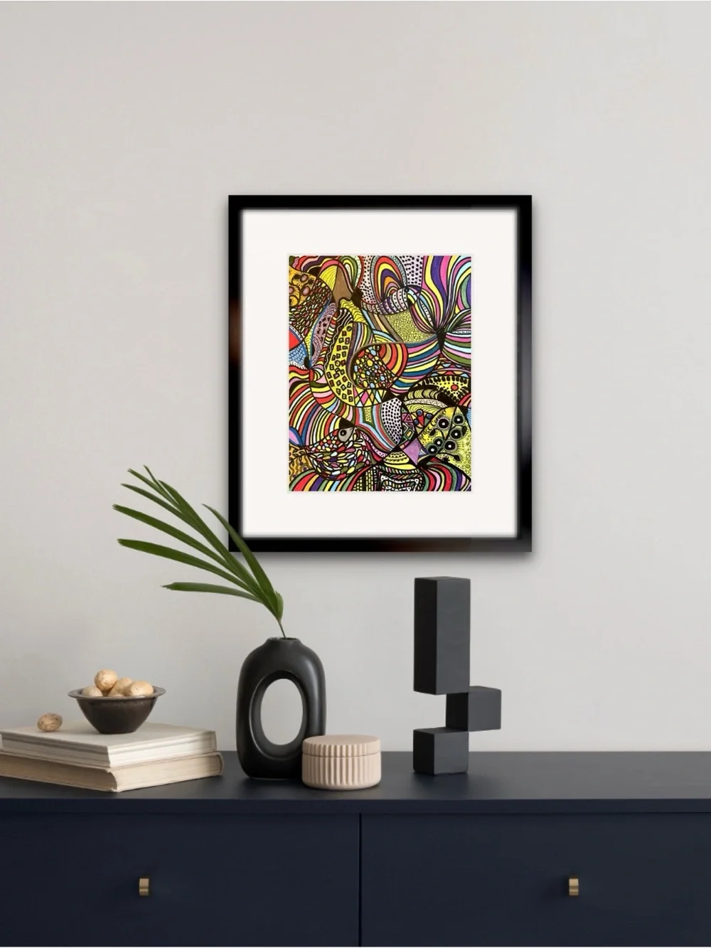Colorful Abstract Fish Original Art. Acrylic on paper. 9”x11.5”. Without frame